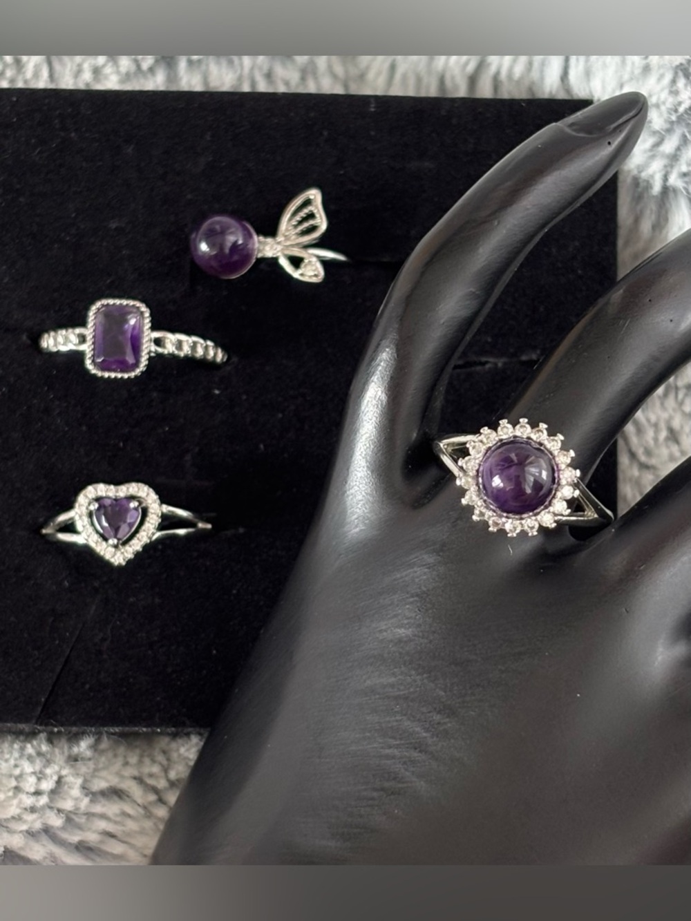 Amethyst set of 4 silver plated rings - Picture 4 of 9